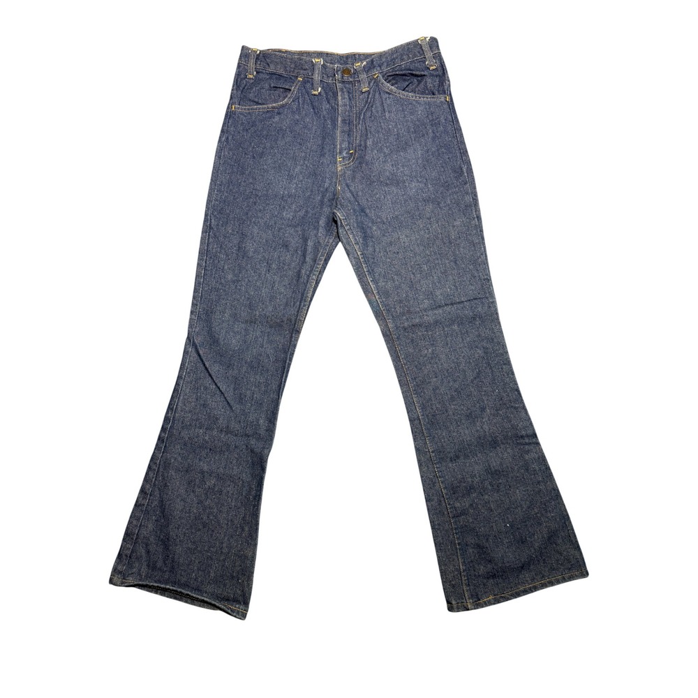 Vintage 70s Flare Leg Denim Jeans Indigo Blue 31x30